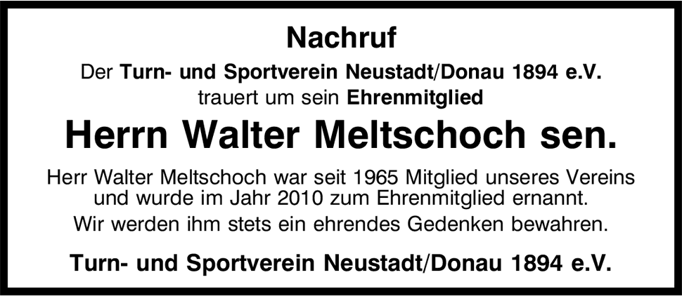 Nachruf Walter Meltschoch sen